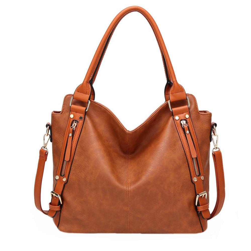 BROWN FAUX LEATHER HAND/SHOULDER/TOTE BAG
